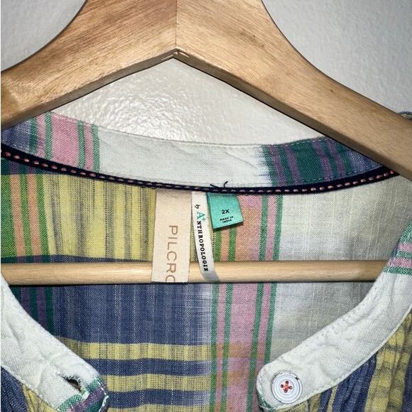 Pilcro Anthropologie Checked Short Sleeve Shirt 100% Cotton Multicolor Size 2X - Picture 3 of 8